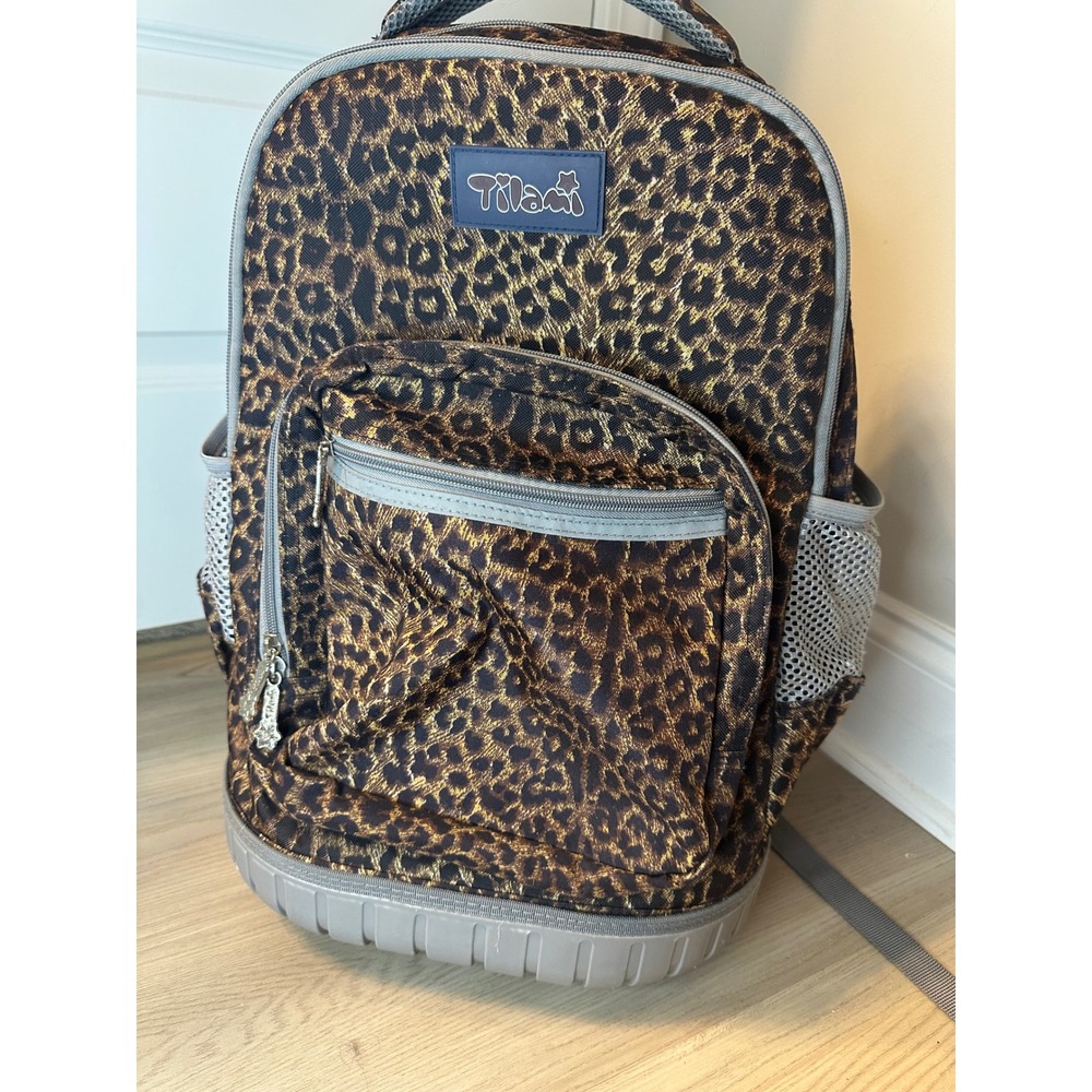 Tilami Rolling Backpack Leopard Print Gold Metallic School Travel Bag 18 inch